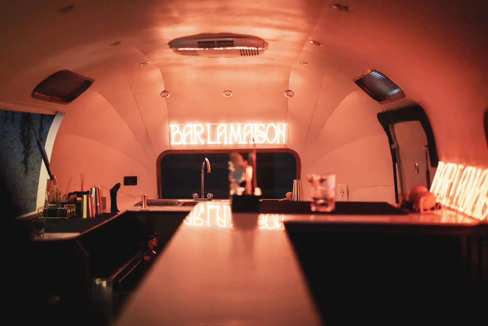 an inside view of a mobile bar